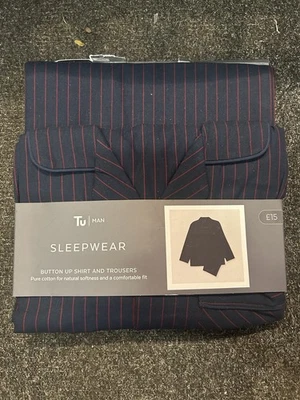 New TU Man Sleepwear Small Pj Set Navy With Red Stripes  - Image 1 of 3