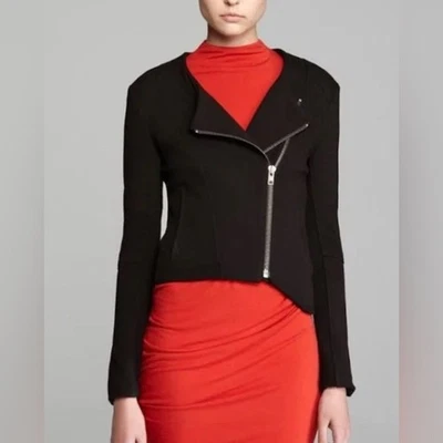 Helmut Lang Double Zip Cropped Knit Moto Jacket Size S - Image 1 of 4