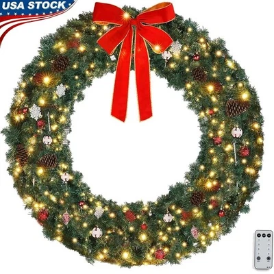 XL Christmas Wreath W/ 220 LED Lights Remote Control 8 Modes Timer Decor New - Image 1 of 4