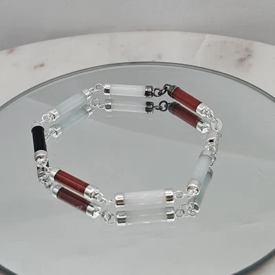 Brazalete de eslabones de tubo de jade con piedras preciosas multicolores de plata de ley 925 para mujer langosta Foto 1 de 4