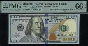 2021 $100 FRN A011111110A P.M.G #66EPQ - Picture 1 of 2