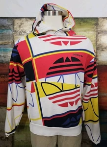 ADIDAS Men's L All Over Print Geometric Logo Pullover Hoodie Trefoil *Read* - Picture 1 of 16