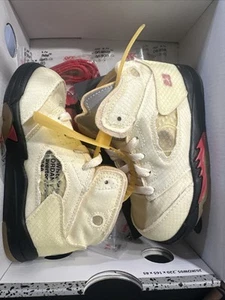 Nike Jordan 5 Retro Toddler “Off-White” / Sail/Fire Red - 8C - Picture 1 of 9