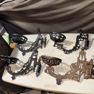 Antike 4 Schwenkarm drehbar verziert Gusseisen Wandhalterung Petroleum Öllampen - Bild 1 von 14