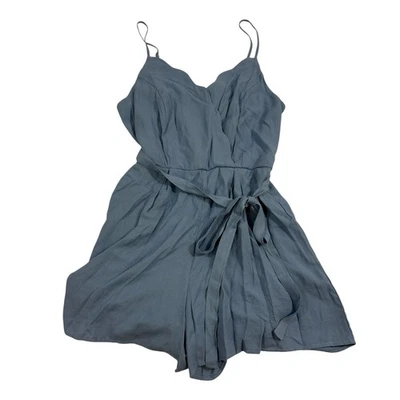 全新带标签 Trixxi 蓝色扇贝下摆腰带连身裤意大利面肩带交叉前尺寸 XS — 第 1/4 张图片