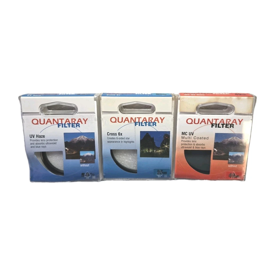 Quantaray 55mm & 49mm Filter Set - Three Filters: MC UV, UV HAZE & CROSS 6X - Image 1 of 3