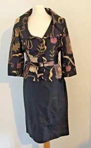 Aideen Bodkin schwarz/geblümt Seide 2-teilig Jacke & Kleid Anzug 8 neu mit Etikett - Bild 1 von 12