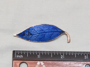 Vintage Enamel Leaf Pin Brooch, Blue - Picture 1 of 2