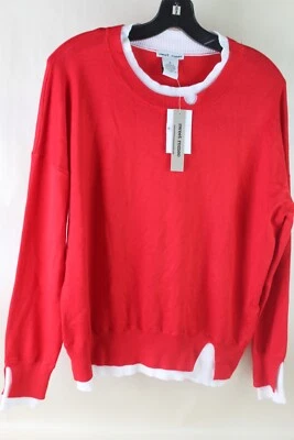 Suéter Sweet Romeo Rojo/Blanco Aspecto en Capas Cuello Redondo Manga Larga Talla L Foto 1 de 4