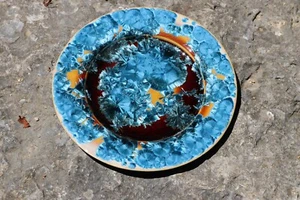 Crystalline Glazed Porcelain Pottery, cone 11, 10" W X 2" T, nickel glaze - Picture 1 of 1