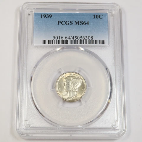 1939 P PCGS MS64 | Silver Mercury Dime - 10c US Coin #43075B Cover