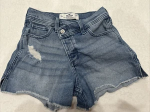 Hollister Curvy High Rise Vintage Short Sz 0 Distressed Raw Hem Button Fly - Picture 1 of 10