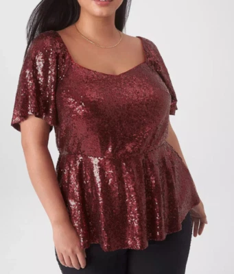 Camisa Top Lentejuelas Talla Grande 6X 7X Lane Bryant 38/40 Roja Navidad Brillante Foto 1 de 3