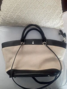 London Fog Beige and Black canvas faux? Leather Tote/Purse/bag.  - Picture 1 of 11