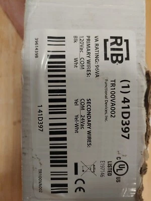 24 V Transformer FUNCTIONAL DEVICES TR100VA002 , 96VA, 120 - 24 VAC 41D397 - Image 1 of 4