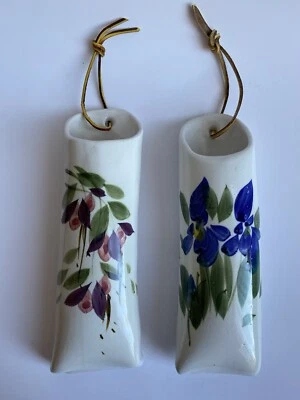 "Jarrones/bolrones colgantes de cerámica vintage (2) pintados a mano 10"" H ~hermosos~" Foto 1 de 4