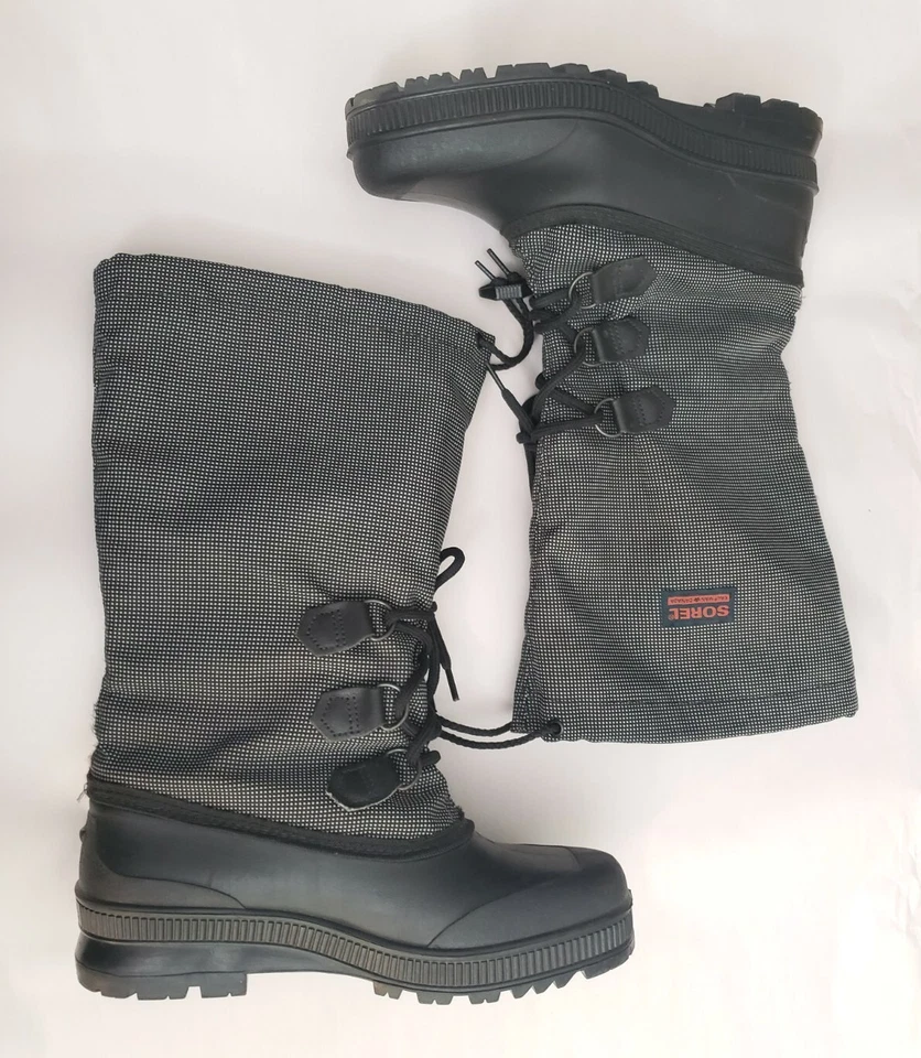 Botas de nieve de invierno Sorel negras/blancas a cuadros hasta la rodilla con forros para mujer talla 9 Foto 1 de 4