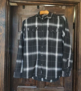 Men's Burnside Black, gray, white and red Plaid Button Flannel Long Sleeve XL - Picture 1 of 7