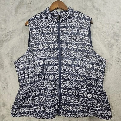 Basic Editions Puffer Vest Women's 2X Blue Snowflake Elastic Waist Lightweight - Image 1 of 4