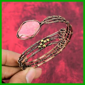 Oval Natural Thulite Artisan Wire Wrapping Handmade Mother Gift Bangle Copper - Picture 1 of 6