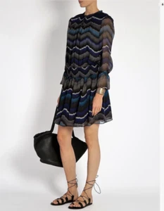 Diane von Furstenberg Kelley silk sheer ruffle chiffon smocked dress 10 - Picture 1 of 20