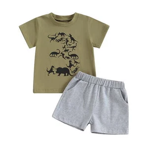 Baby Boy Clothes Set Short Sleeve Dinosaur Printed T-shirt Shorts Summer Outfits - Picture 1 of 12