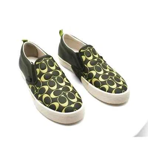 Coach Men's Green Leather Skate Pebble Slip on Rubber Sole Flat Shoes Size 8.5D - Picture 1 of 9