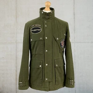 Pretty Green Waxed Cotton Motorcycle Jacket - Coat In Green Size Medium - Imagen 1 de 23