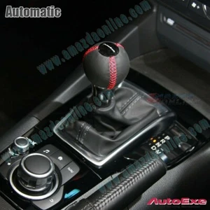 AutoExe Leather Spherical Red stitch Shift Knob fit Mazda Automatic Gear M8x1.25 - Picture 1 of 2