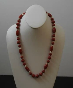 Vintage Red Plastic Or Bakelite Gold Tone Bead Necklace Drop About 11 1/2" G42 - Picture 1 of 12