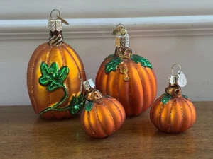 4 OLD WORLD CHRISTMAS / OWC FALL PUMPKIN BLOWN GLASS ORNAMENTS - Picture 1 of 6