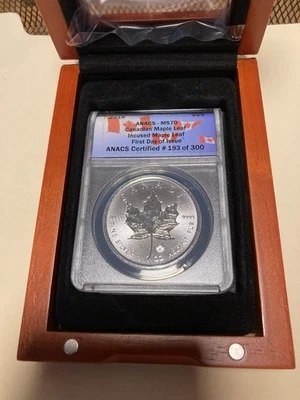 2018 $5 CANADA SILVER "INCUSED" MAPLE LEAF ANACS MS70 FDOI, numbered, COA IN BOX - Image 1 of 4