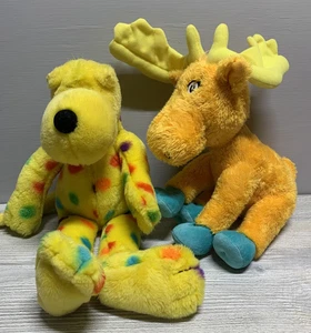 2 Stück Kohl's Cares Elch Plüsch und Regenbogen gepunktet Hund Stofftiere - Bild 1 von 11