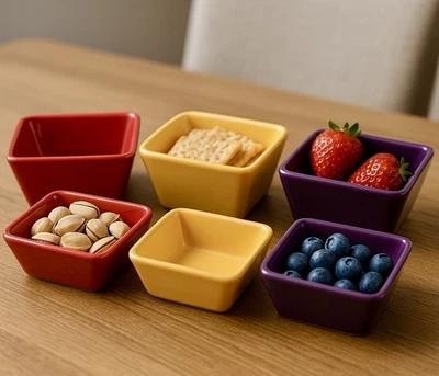 Pampered Chef 2000s Simple Additions 6 Square Ceramic Bowls Red Yellow Purple - Image 1 of 4