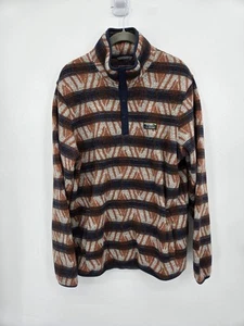LL Bean Mens Large Tall LT Sweater 1/4 Zip Orange Blue Gray Striped Geometric - Picture 1 of 20