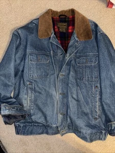 Vintage 90’s Eddie Bauer Denim Flannel Lined Jacket Size XL Mens Corduroy Collar - Picture 1 of 7