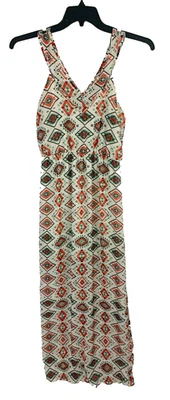 Maxi Vestido Gianni Bini Primavera Verano Talla Pequeña Blanco Crema Diseño Azteca Foto 1 de 4