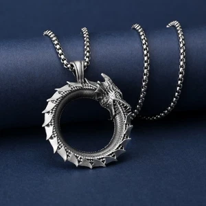 Tailed snake pendant necklace, men's metal dragon pendant, hip-hop necklace - Picture 1 of 5