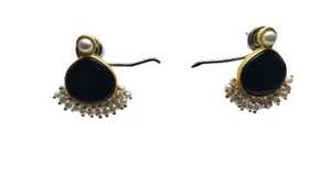 Women Jewelry Indian Black Stone Gold Tone Bollywood Style Bridal Brass Earrings - Picture 1 of 6