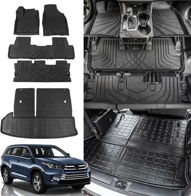 For 2014-2019 Toyota Highlander 7 Seats TPE Floor Mats Trunk Mat Cargo Liners - Image 1 of 4