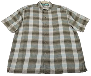Camicia Tommy Bahama con bottoni uomo grande L tasca a quadri manica corta seta casual - Foto 1 di 9