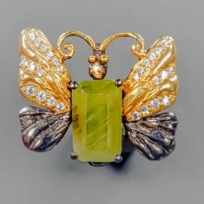 Broche de zafiro verde de 5 quilates hecho a mano de plata de ley 925/NB28908 Foto 1 de 4