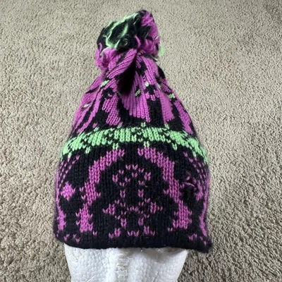 Sombrero Smiley Gorro Ajustado Púrpura Negro Verde Lana Tejido Pom Pom Para Hombre Hecho en EE. UU. Foto 1 de 4