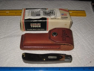 lot B,vintage knife,Schrade 970T Buzz Saw Trapper,leather case, box & papers,new - Image 1 of 4