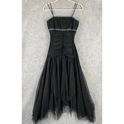 Vestido de Hadas Años 90 Y2K Negro Malla Acanalada Capricho Grunge Bruja Hoco Mediano Foto 1 de 4