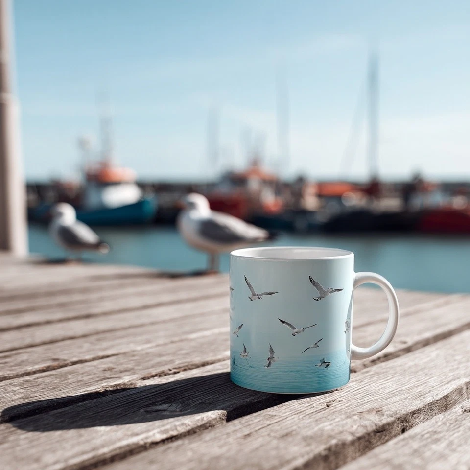 MOIN Tasse Kaffeebecher mit Möwe maritimes Norddeutschland Motiv Ostsee Nordsee - Bild 1 von 1