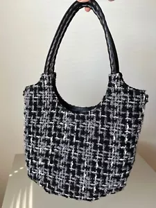 Patricia Nash Delaney Tweed Quilted Satchel Gray Black White Large Tote Bag - Picture 1 of 16