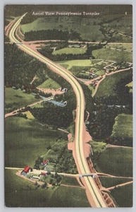Veduta aerea Pennsylvania Turnpike PA cartolina lino 1940 - Foto 1 di 2