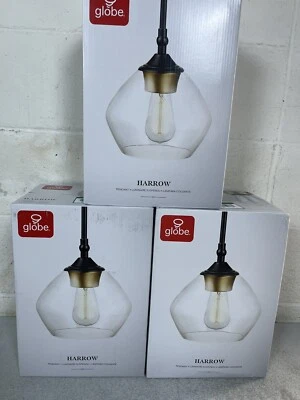 Colgante Globe Harrow 1 luz negro mate con pantalla de vidrio transparente - 60312 Foto 1 de 4