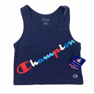 Champion NEU bauchfreies Oberteil Damen Größe Large L Logo sportlich marineblau Racerback - Bild 1 von 11